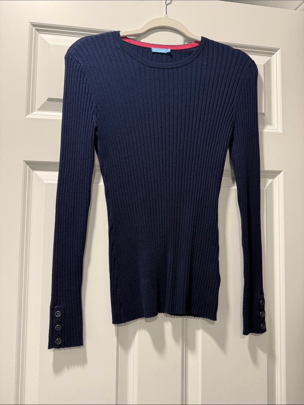 J. McLaughlin Navy Ribbed Long-Sleeve Crewneck sweater Medium